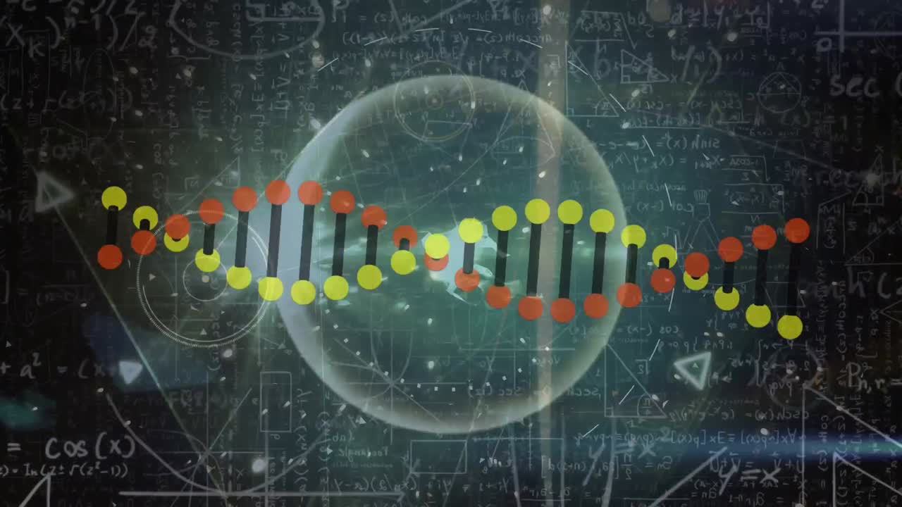 Animation of dna strand over globe and data processing