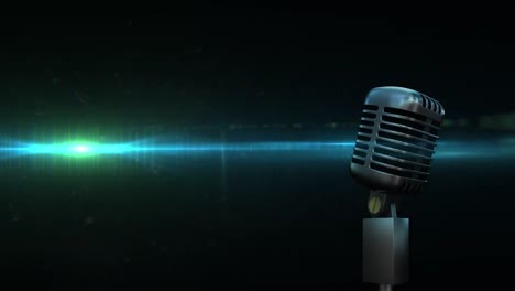 Animation-of-digital-shapes-and-vintage-microphone-on-black-background