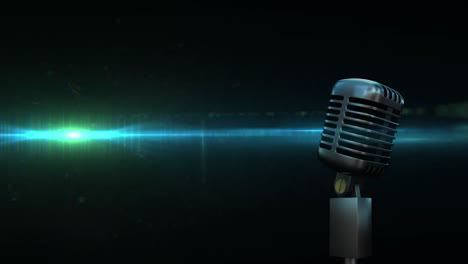 animación de formas digitales y micrófono antiguo sobre fondo negro