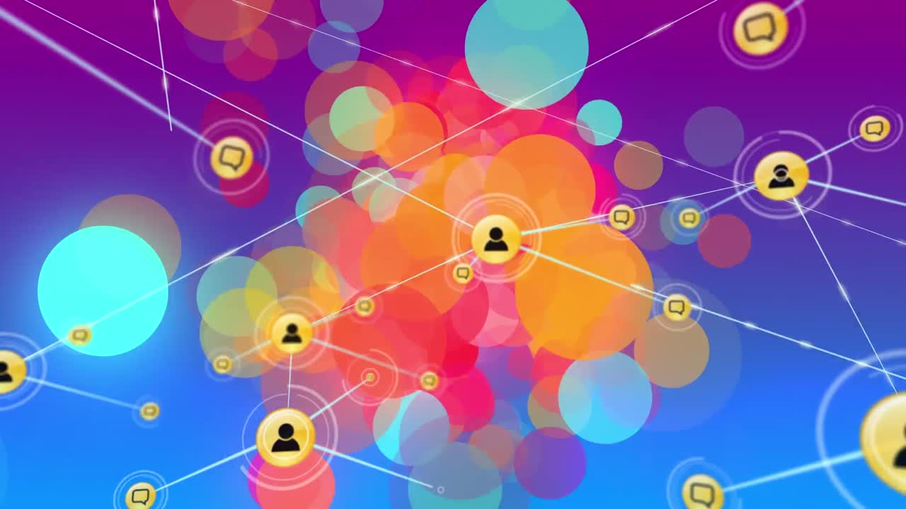 다채로운 배경에 사용자 아이콘의 연결 네트워크의 애니메이션