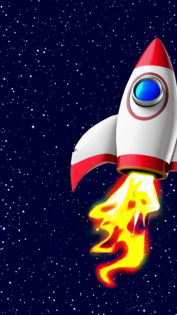 Cartoon Rocket Flying Through Starry Space