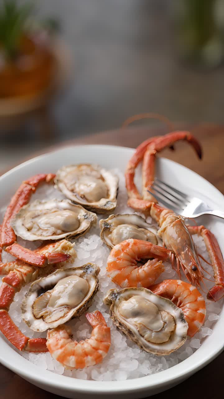 Delicious Seafood on Blurred Background 4K