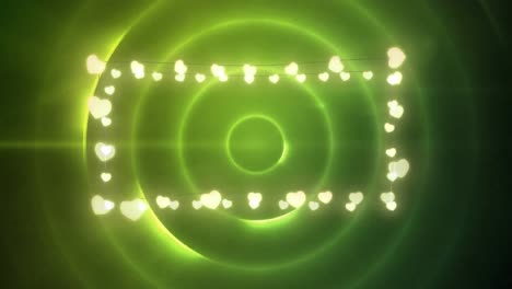 Animation-of-christmas-decoration-fairy-lights-with-copy-space-over-green-circles