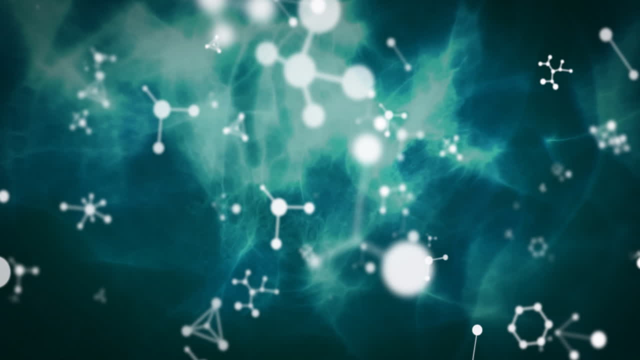 Animation of floating molecules over shapes moving