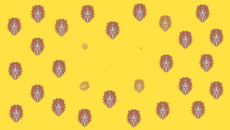 Animation-of-lion-heads-over-yellow-background