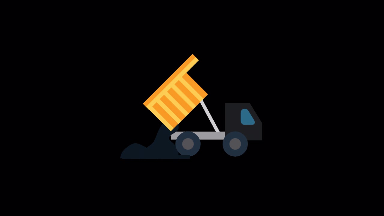 Animazione in flat design di un camion ribaltabile che scarica materiale