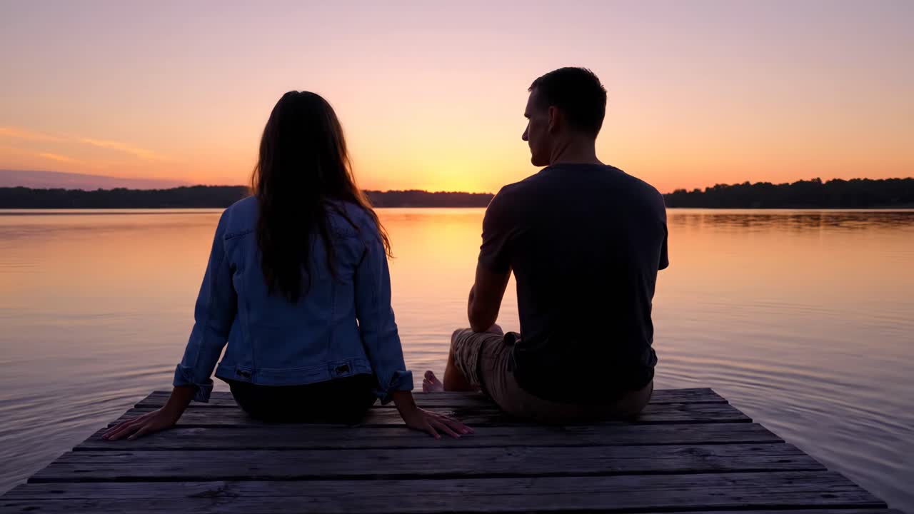 Couple watching sunset on a dock