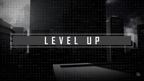 Animation of level up over modern buildings
