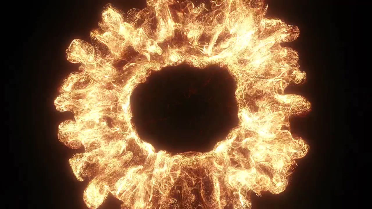 Expanding Circular Fire Explosion on Black Background