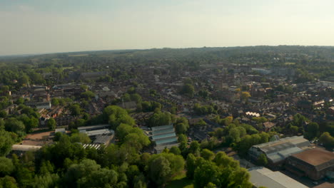 rising pan down aerial shot over winchester town uk