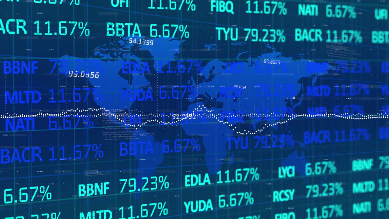 世界地図上の統計とデータ処理のアニメーション