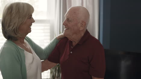 senior couple embracing at home