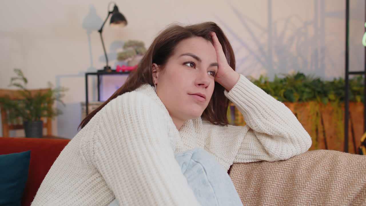 Woman girl at home suffers from unfair situation problem break up depressed feeling bad burnout