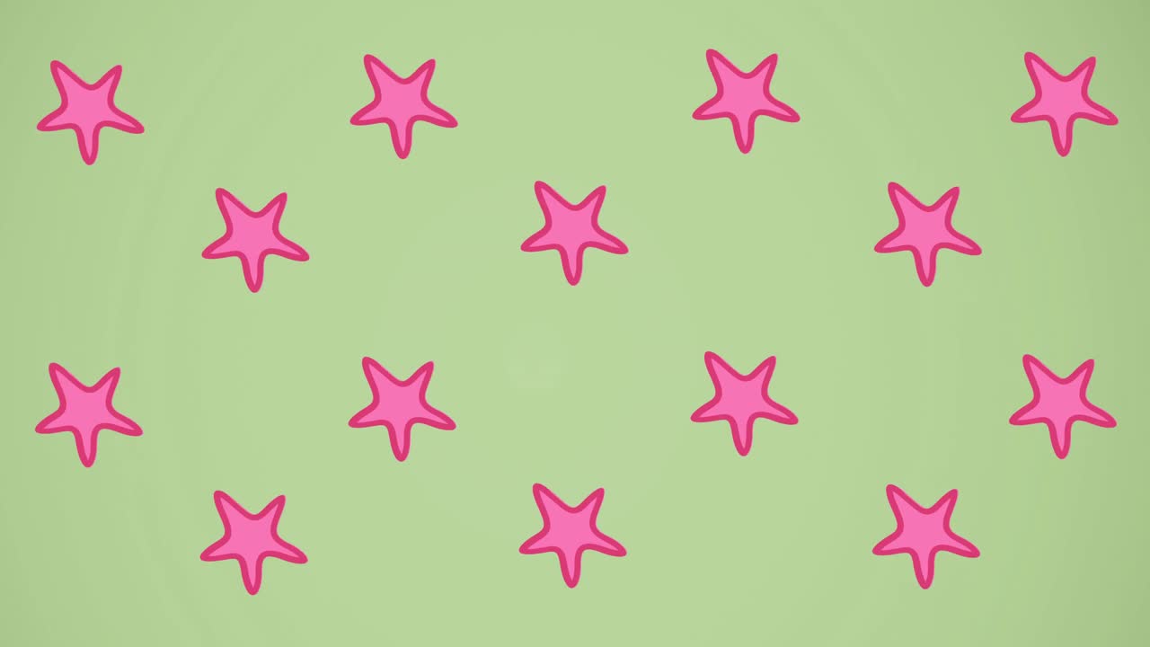 animación de una estrella de mar rosada girando sobre un fondo verde