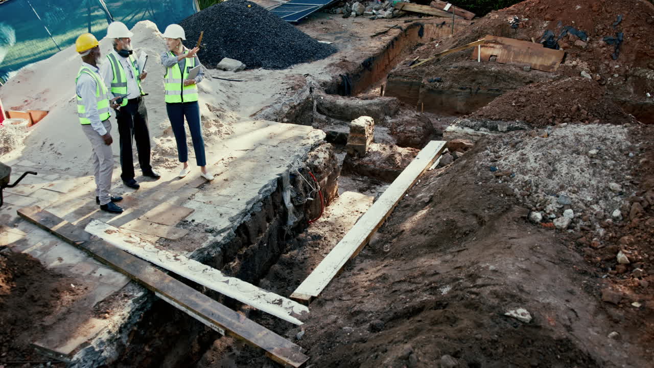 Construction site inspection with workers