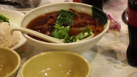 delicious noodle dish with meat and vegetables