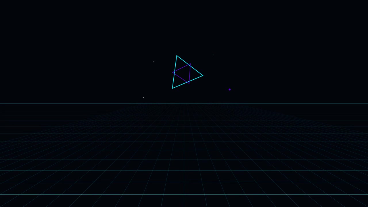 Rotating Neon Triangle Geometric Animation on Dark Grid Background