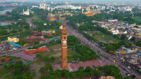 husainabad clock tower and bada imambara india architecture view from drone