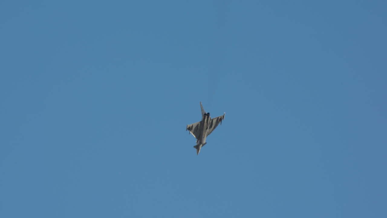 Military Fighter Jet Performing Aerial Maneuvers in Blue Sky