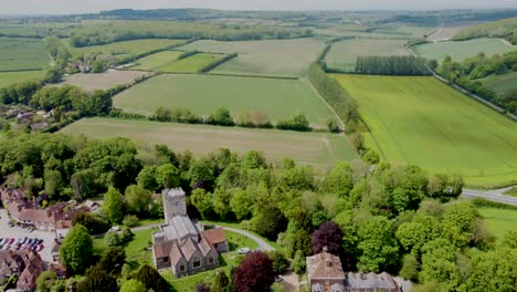 flying towards the village church in chilham, kent