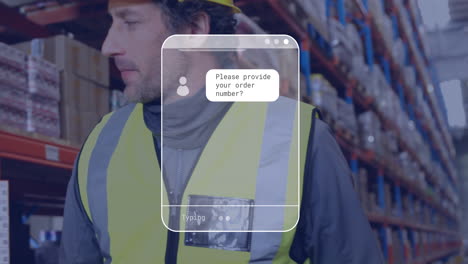 Animación-Del-Procesamiento-De-Datos-Contra-Un-Feliz-Trabajador-Caucásico-Caminando-En-El-Almacén