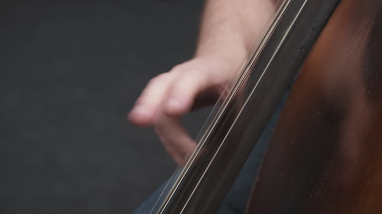 Unrecognizable Musician Playing Contrabass