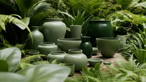 Collection of Green Vases and Plants