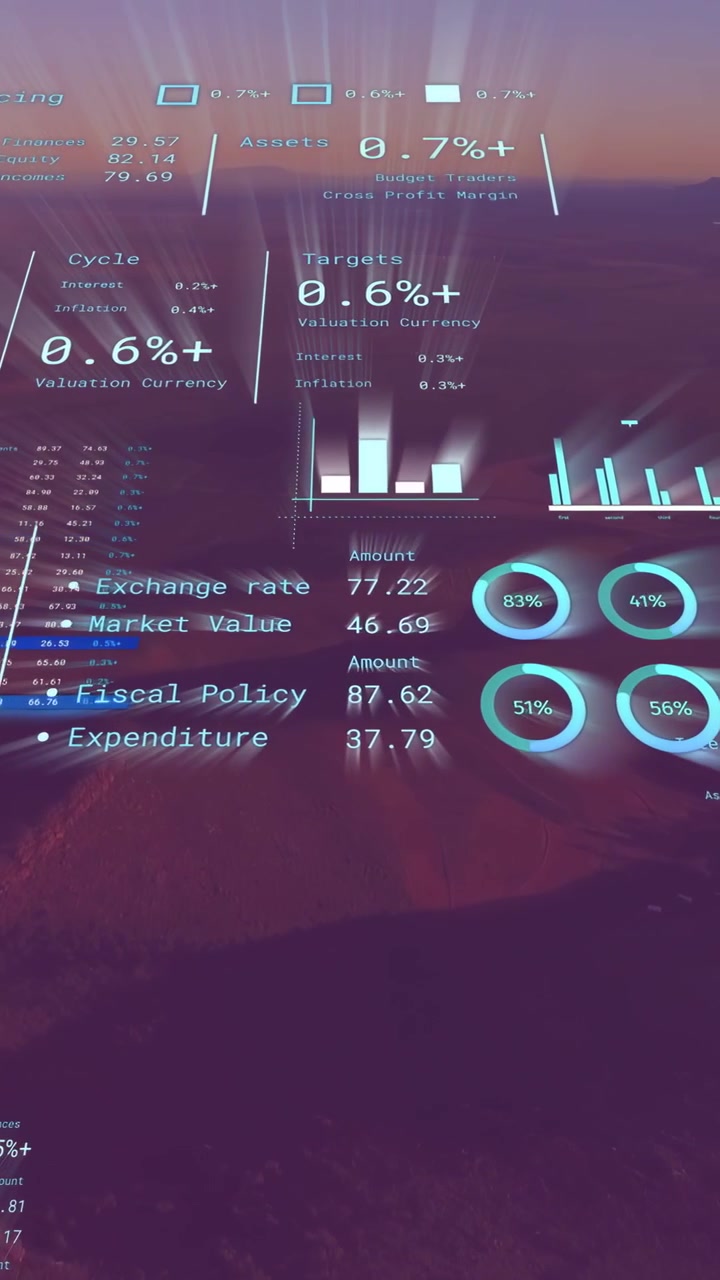 Vertical video: On start holo HUD over ocean, table scrolling, charts updating to show trade data