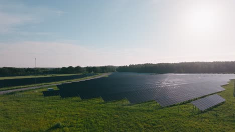 drone shot of the biggest solar farm in sweden outside strängnäs, stockholm