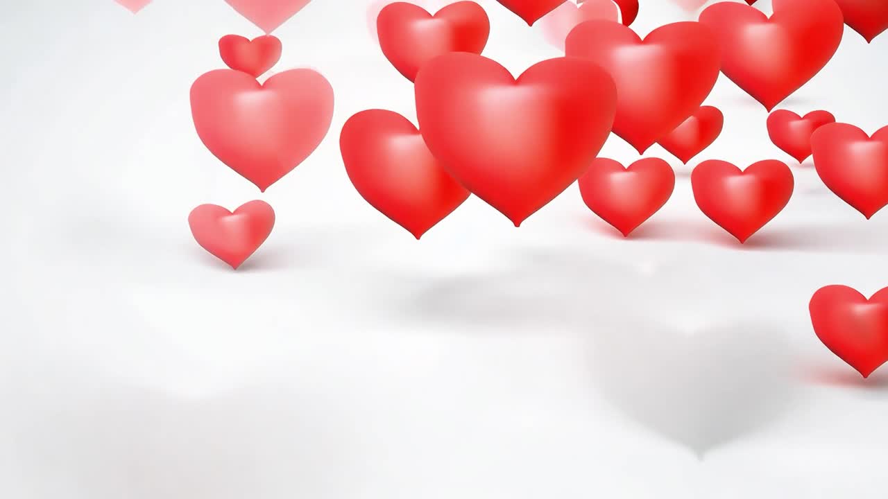 Growing red hearts populate a white background, creating a vibrant display of love and romance