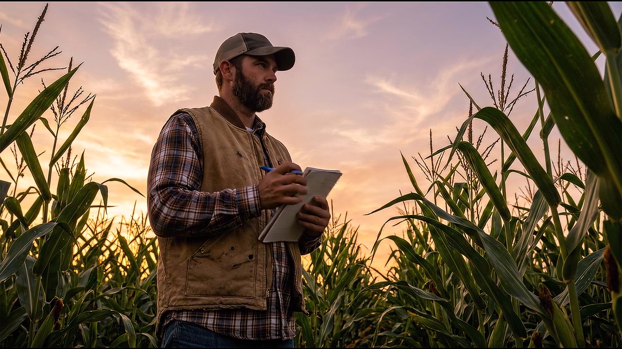 Profissional usando tablet ao ar livre enquanto revisa informações digitais em um ambiente agrícola