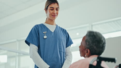 Medical,-wheelchair-and-nurse-with-patient