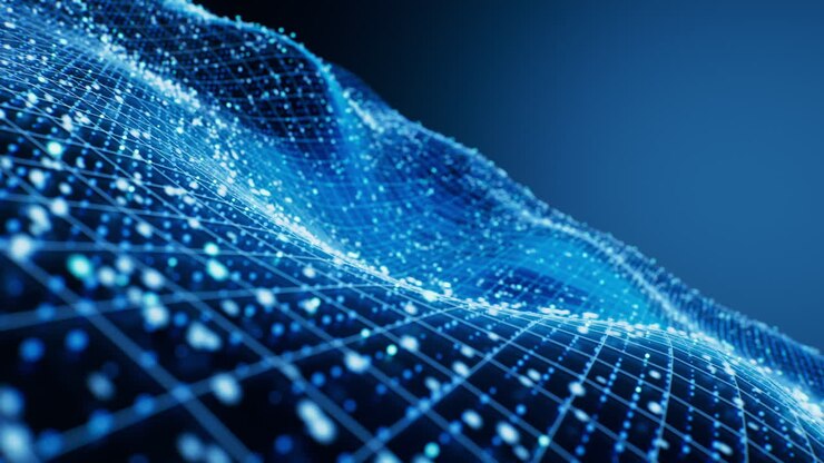 Blue wave grid background, 3d rendering.