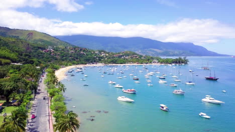 magnificent aerial capture of a large number of vessels moored on the coast