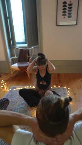 group yoga/stretching session at home