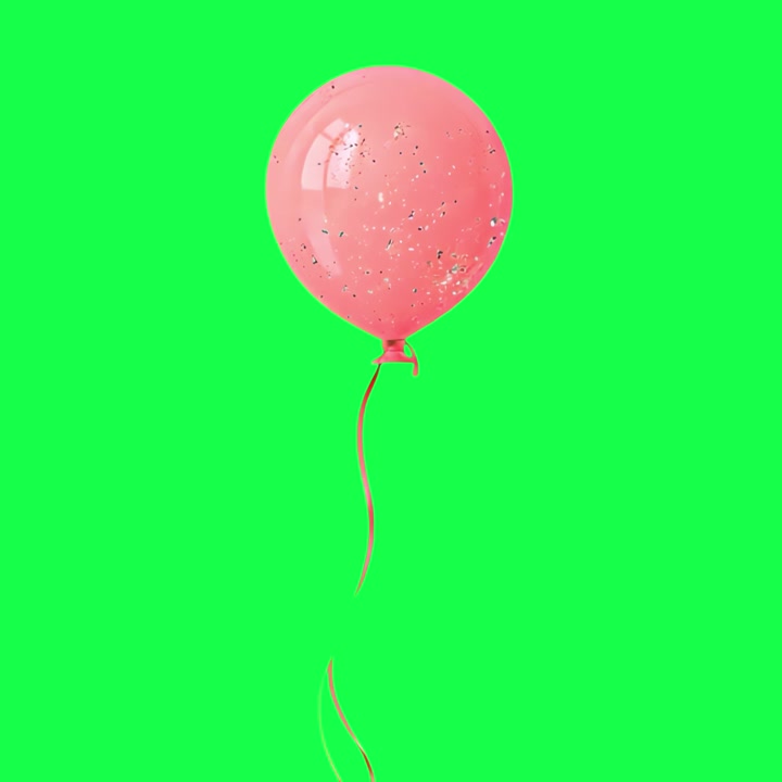 Palloncino rosa glitterato che fluttua con nastro su schermo verde