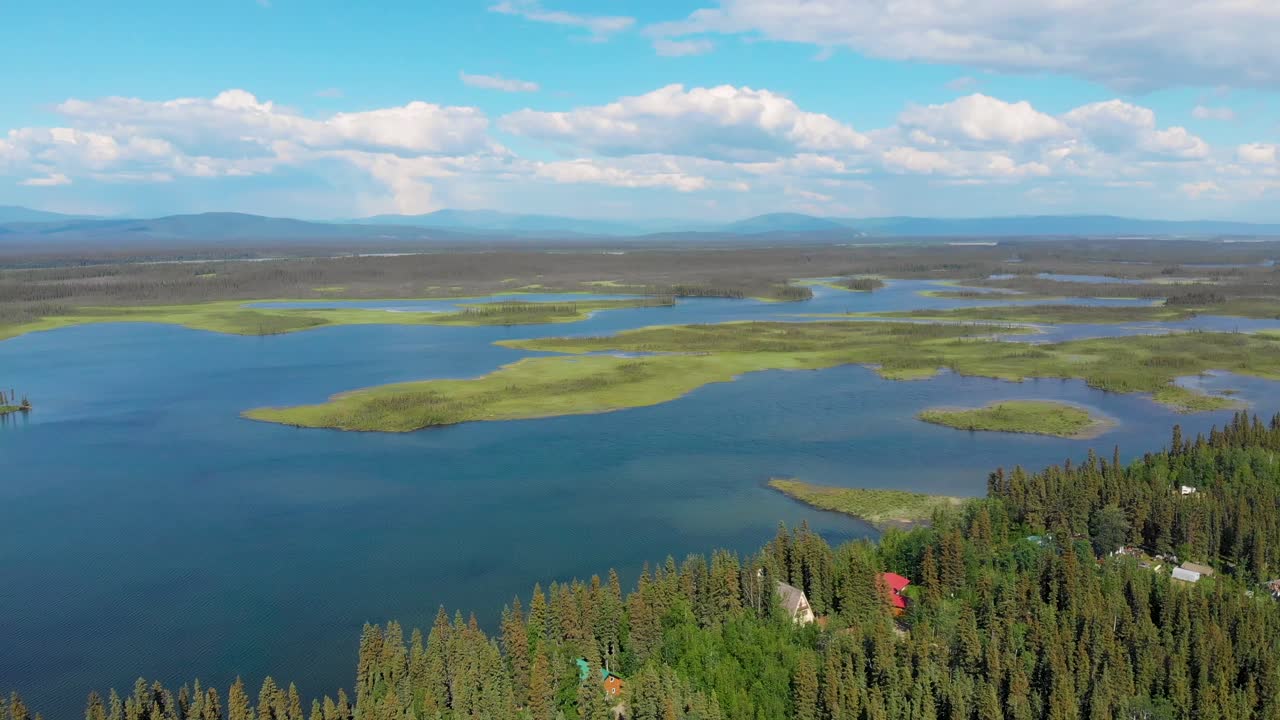 여름 동안 ak인 델타 정션 근처의 클리어워터 호수와 타나나 강의 4k 드론 비디오
