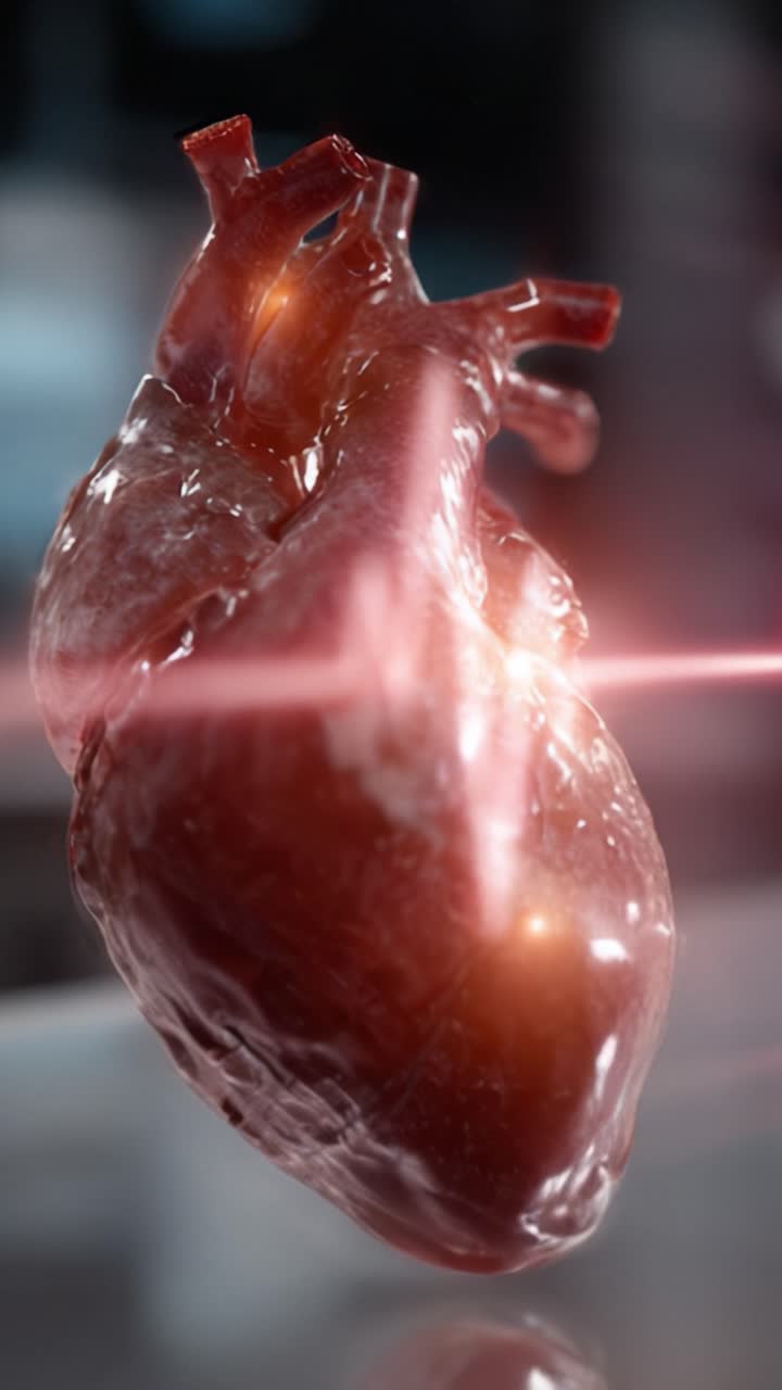 A Stunning Close-Up of a Human Heart Captured in Dynamic Motion, Showcasing Its Intricate Structures and Vivid Colors Against a Blurred Background