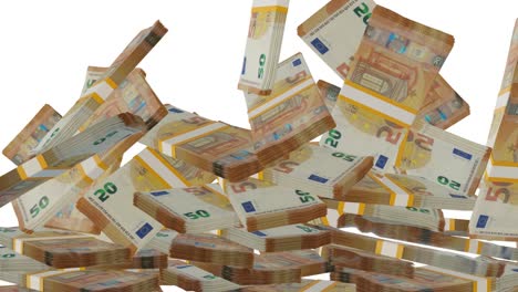 many wads of money falling on table. 50 euro banknotes. stacks of money.