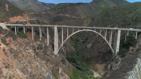 Aerial-Drone-Stock-Video-of-Bixby-Bridge-Highway-with-water-and-shore-below-in-Big-Sur-Monterrey-California