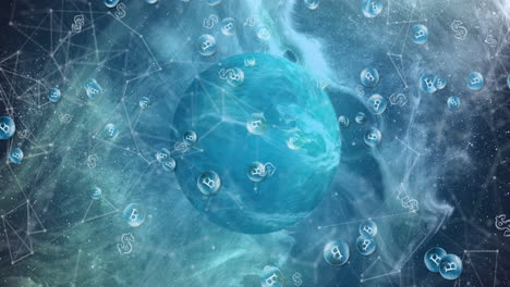 animación de conexiones con bitcoin canta y procesamiento de datos en todo el mundo