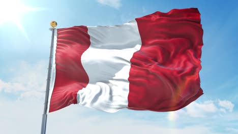la bandera de perú ondeando en el viento contra el cielo azul profundo. tema nacional, concepto internacional. renderización 3d de bucle sin costuras 4k