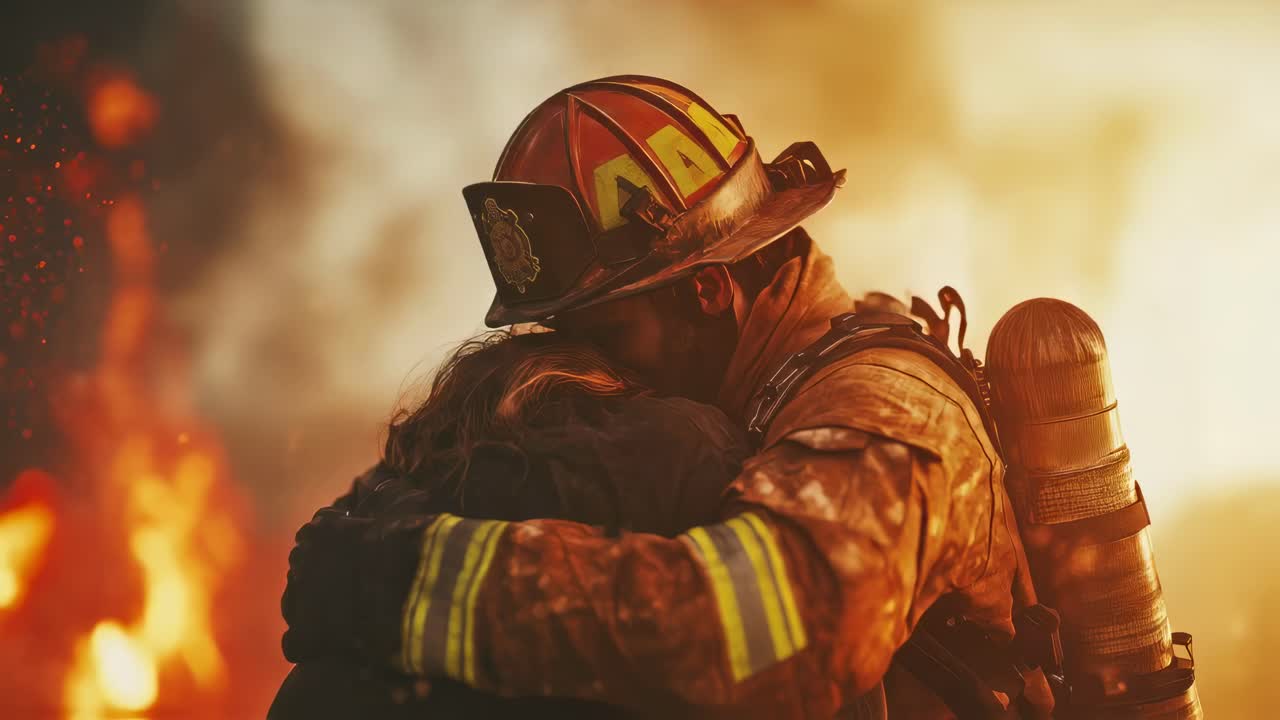 Bombeiros Confortando Alguém Após um Incêndio