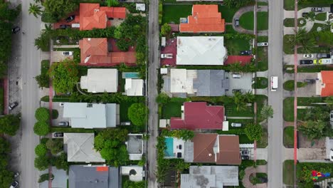 Residential-neighborhood-with-colorful-rooftops-in-Miami,-Florida