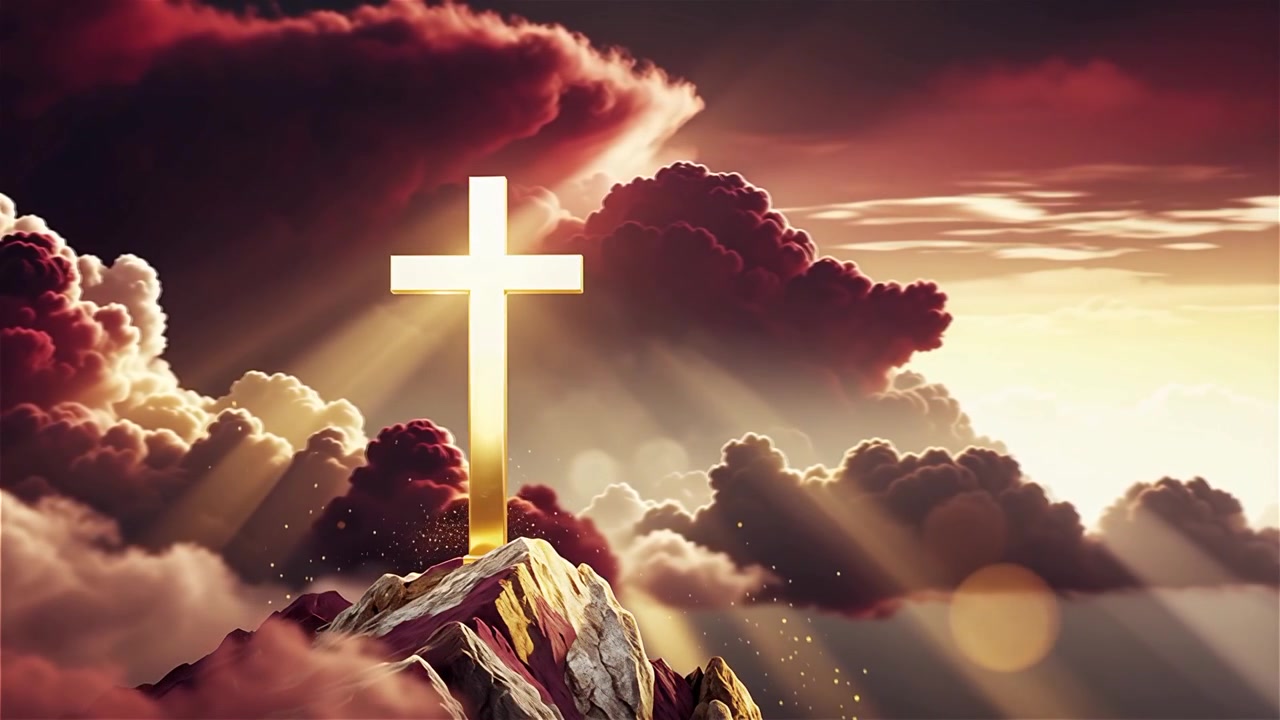 Croce Cristiana Luce Celestiale Sfondo per il Culto.