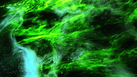 the surface of green nebula clouds hovering in the dark universe