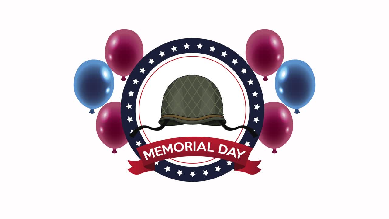 feliz día conmemorativo letras con casco y globos de helio