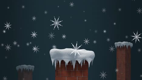 Animation-of-snow-falling-at-christmas-over-chimneys