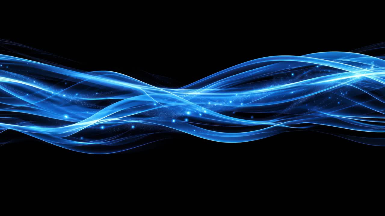 Abstract video concept with flowing blue light waves on a black background, captured from a side