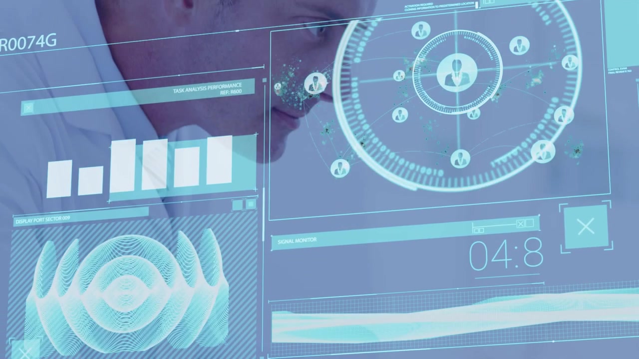 Animation of data processing over caucasian male doctor